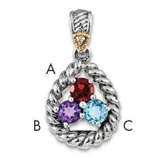 Three-Stone and Diamond Mother&#39;s Pendant Sterling Silver &amp; 14k Gold QMPD25/3SY, MPN: QMPD25_3--6, 8…