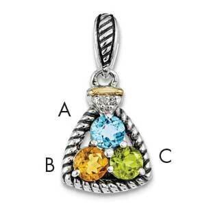Three-Stone and Diamond Mother&#39;s Pendant Sterling Silver &amp; 14k Gold QMPD26/3SY, MPN: QMPD26_3--6,