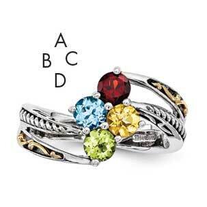 Four-Stone Mother&#39;s Ring Mounting Sterling Silver &amp; 14k Gold QMR15/4-5, MPN: QMR15_4--6, 8867742428…