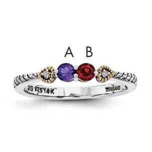 Two-Stone and Diamond Mother&#39;s Semi-Mount Ring Sterling Silver &amp; 14k Gold QMR18/2-5, MPN: QMR18_2--…