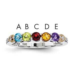 Five-Stone and Diamond Mother&#39;s Semi-Mount Ring Sterling Silver &amp; 14k Gold QMR18/5-5, MPN: QMR18_5-…