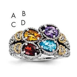 Four-Stone and Diamond Mother&#39;s Ring Sterling Silver &amp; 14k Gold QMR20/4SY-5, MPN: QMR20_4--6,