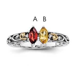 Two-Stone and Diamond Mother&#39;s Ring Sterling Silver &amp; 14k Gold QMR22/2SY-5, MPN: QMR22_2--6,