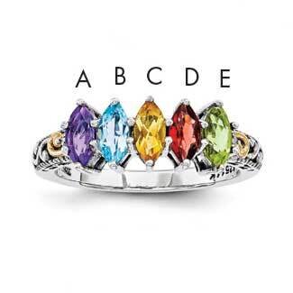 Five-Stone and Diamond Mother&#39;s Ring Sterling Silver &amp; 14k Gold QMR22/5SY-10, MPN: QMR22_5--6,