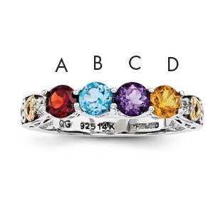 Four-Stone and Diamond Mother&#39;s Ring Sterling Silver &amp; 14k Gold QMR23/4SY-5, MPN: QMR23_4--6,