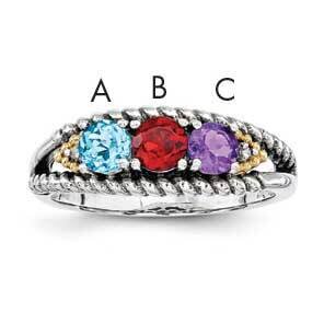 Three-Stone and Diamond Mother&#39;s Ring Sterling Silver &amp; 14k Gold QMR25/3SY-10, MPN: QMR25_3--6,