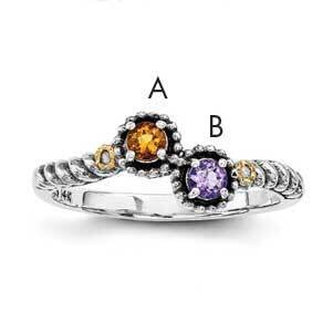 Two-Stone and Diamond Mother&#39;s Ring Sterling Silver &amp; 14k Gold QMR27/2SY-10, MPN: QMR27_2--6,