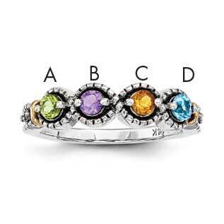 Four-Stone and Diamond Mother&#39;s Ring Sterling Silver &amp; 14k Gold QMR28/4SY-10, MPN: QMR28_4--6,