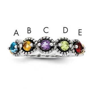 Five-Stone and Diamond Mother&#39;s Ring Sterling Silver &amp; 14k Gold QMR28/5SY-10, MPN: QMR28_5--6,