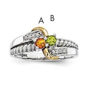 Two-Stone and Diamond Mother&#39;s Ring Sterling Silver &amp; 14k Gold QMR37/2SY-5, MPN: QMR37_2--6,