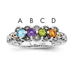 Four-Stone and Diamond Mother&#39;s Ring Sterling Silver &amp; 14k Gold QMR38/4SY-10, MPN: QMR38_4--6, 8867…