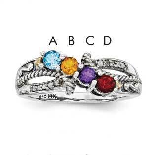 Four-Stone and Diamond Mother&#39;s Ring Sterling Silver &amp; 14k Gold QMR39/4SY-10, MPN: QMR39_4--6, 1911…