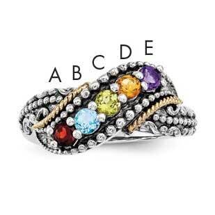 Five-Stone and Diamond Mother&#39;s Ring Sterling Silver &amp; 14k Gold QMR40/5SY-10, MPN: QMR40_5--6,