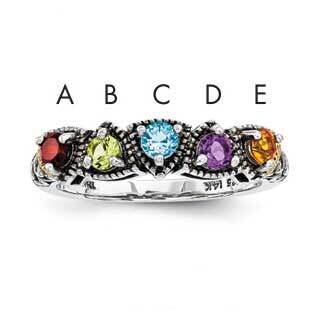 Five-Stone Mother&#39;s Ring Sterling Silver &amp; 14k Gold QMR42/5SY-10, MPN: QMR42_5--6,