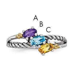 Three-Stone Mother&#39;s Ring Sterling Silver &amp; 14k Gold QMR43/3SY-10, MPN: QMR43_3--6,