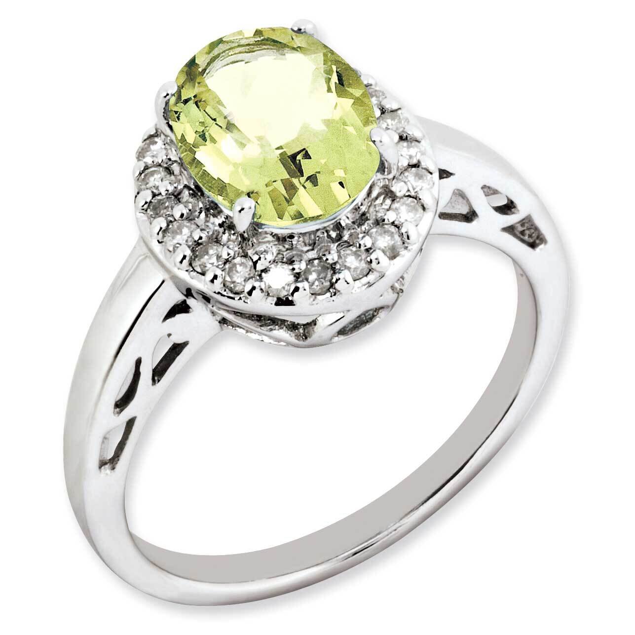 Oval Lemon Quartz &amp; Diamond Ring Sterling Silver Rhodium-plated QR2886LQ-7, MPN: QR2886LQ, 88395735…