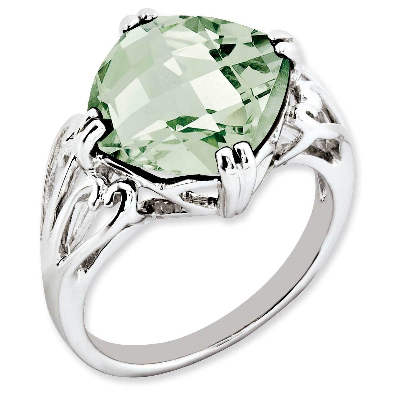 Checker-Cut Green Quartz Ring Sterling Silver Rhodium-plated QR2951AG-7, MPN: QR2951AG, 883957360492