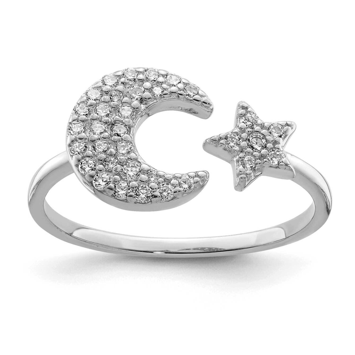 Cz Star &amp; Moon Ring Sterling Silver Rhodium-plated QR6969-6, MPN: QR6969, 191101920356
