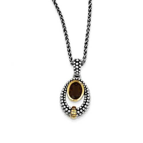 Sterling Silver with Gold-Tone Flash Gold-Plated Smoky Quartz 18 Inch Necklace Sterling Silver 14k …