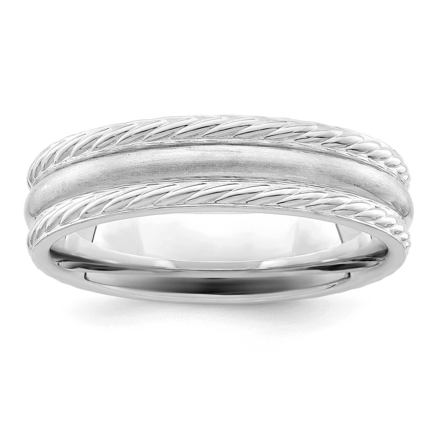 6mm Brushed Fancy Band Size 10 Sterling Silver Rhodium-plated QWB116BRH-10