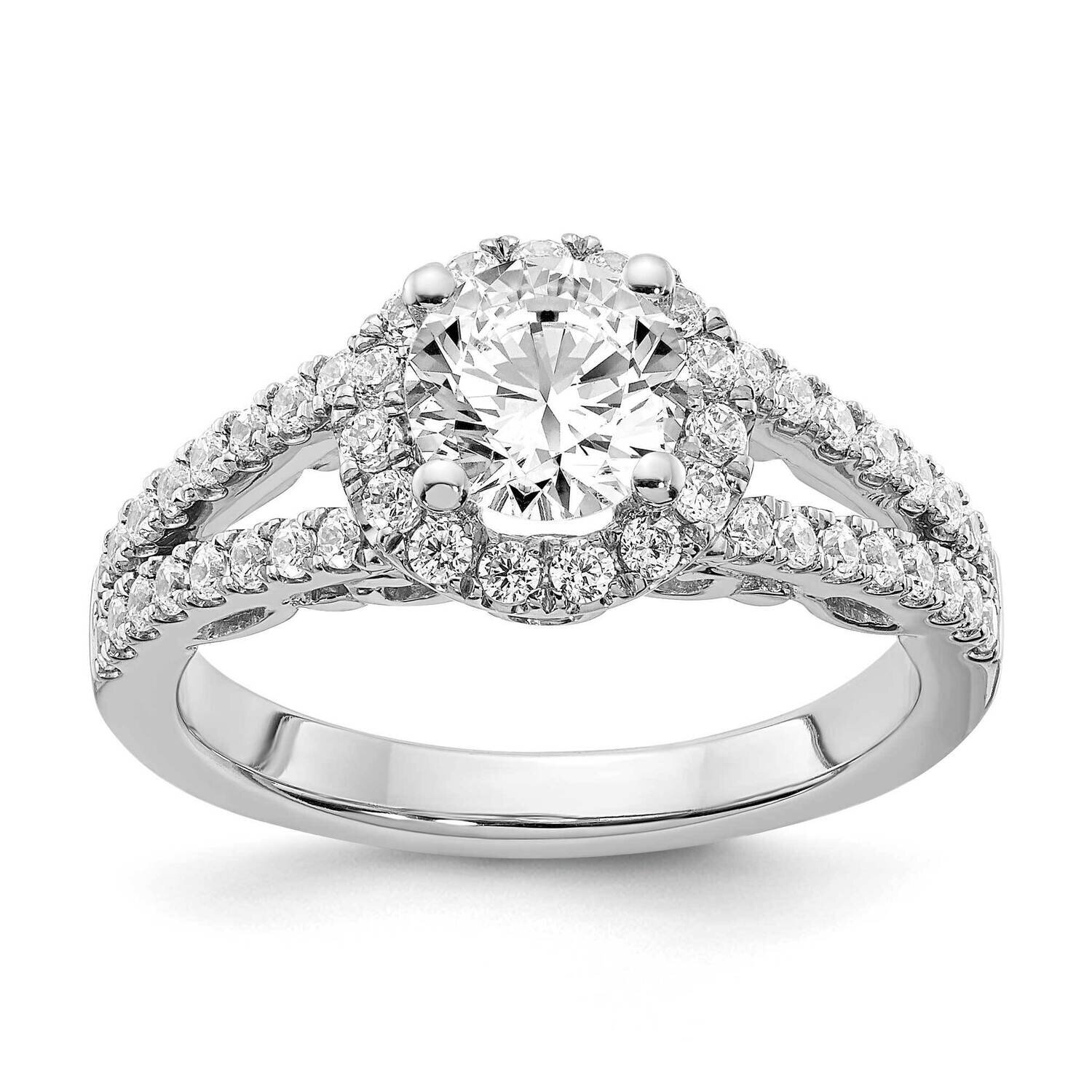 Round Lab Grown Diamond Si1/Si2, G H I, Halo Engagement Ring 14k White Gold RM2147E-050-7CWLG