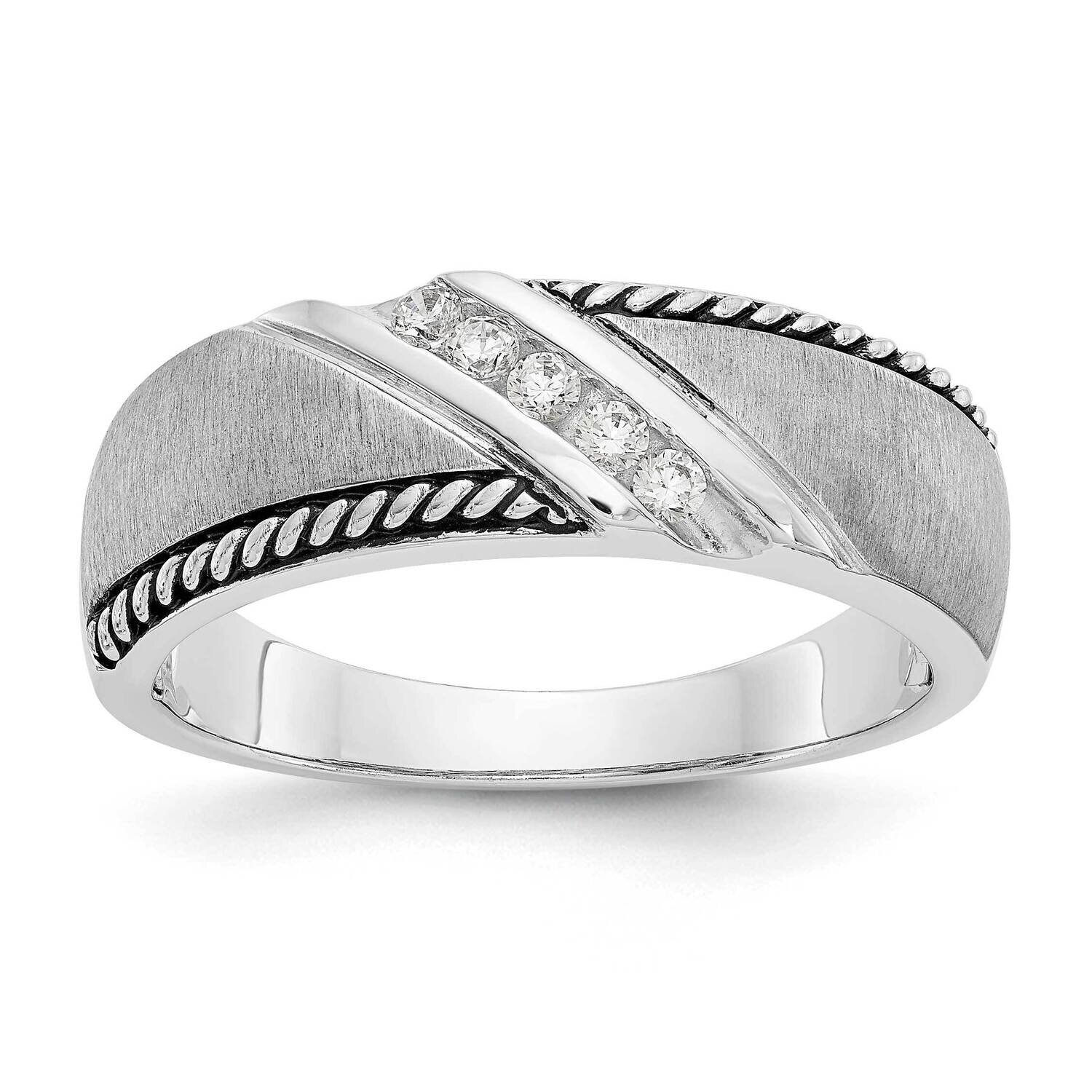 Diamond Vs/Si, D E F, Brush/Pol Antiqued Mens Band 14k White Gold True Origin Lab Grown RM3544-015-…