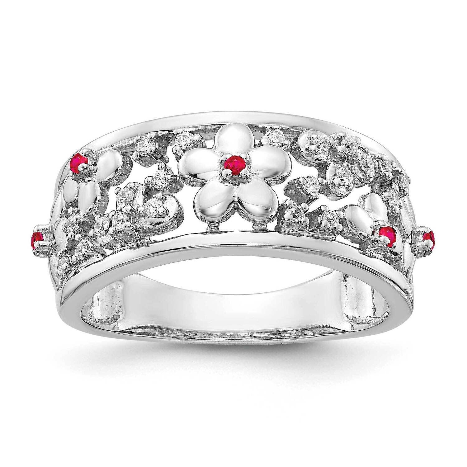 Ruby Flower Ring 14k White Gold Diamond RM3983-RU-012-WA