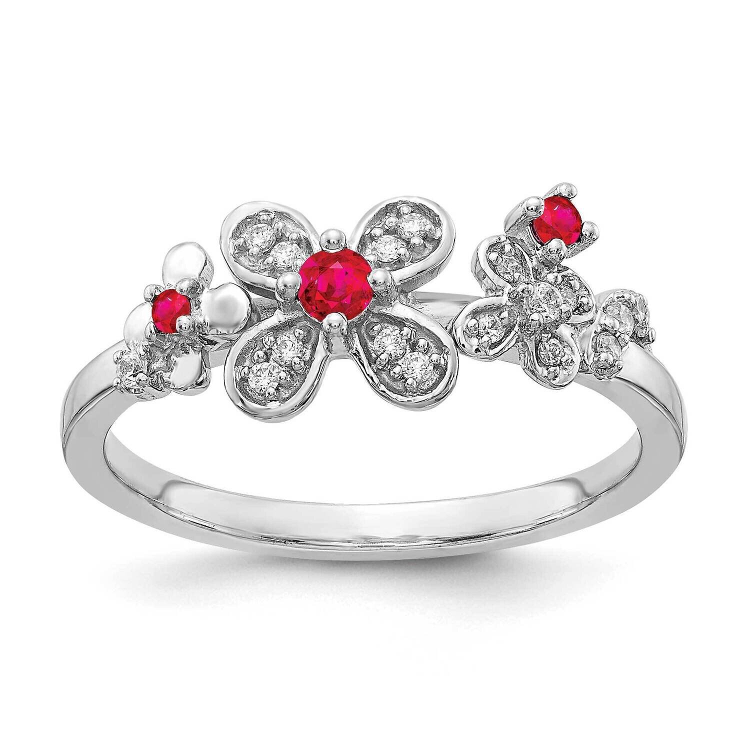 Ruby Flower Ring 14k White Gold Diamond RM3985-RU-010-WA, MPN: RM3985-RU-010-WA, 883957548159