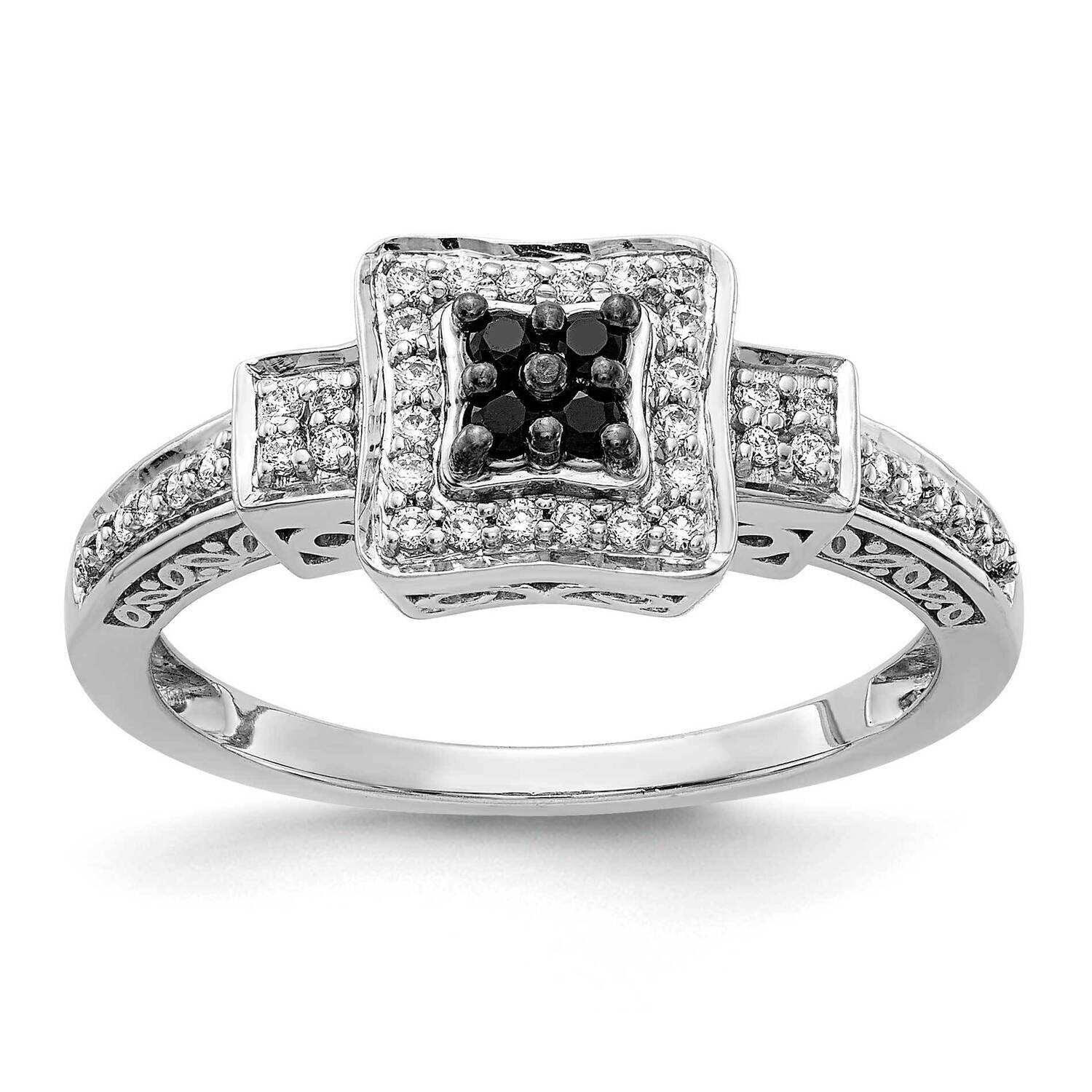 White & Black Diamond Square Ring 14k White Gold RM5689-BK-025-WA