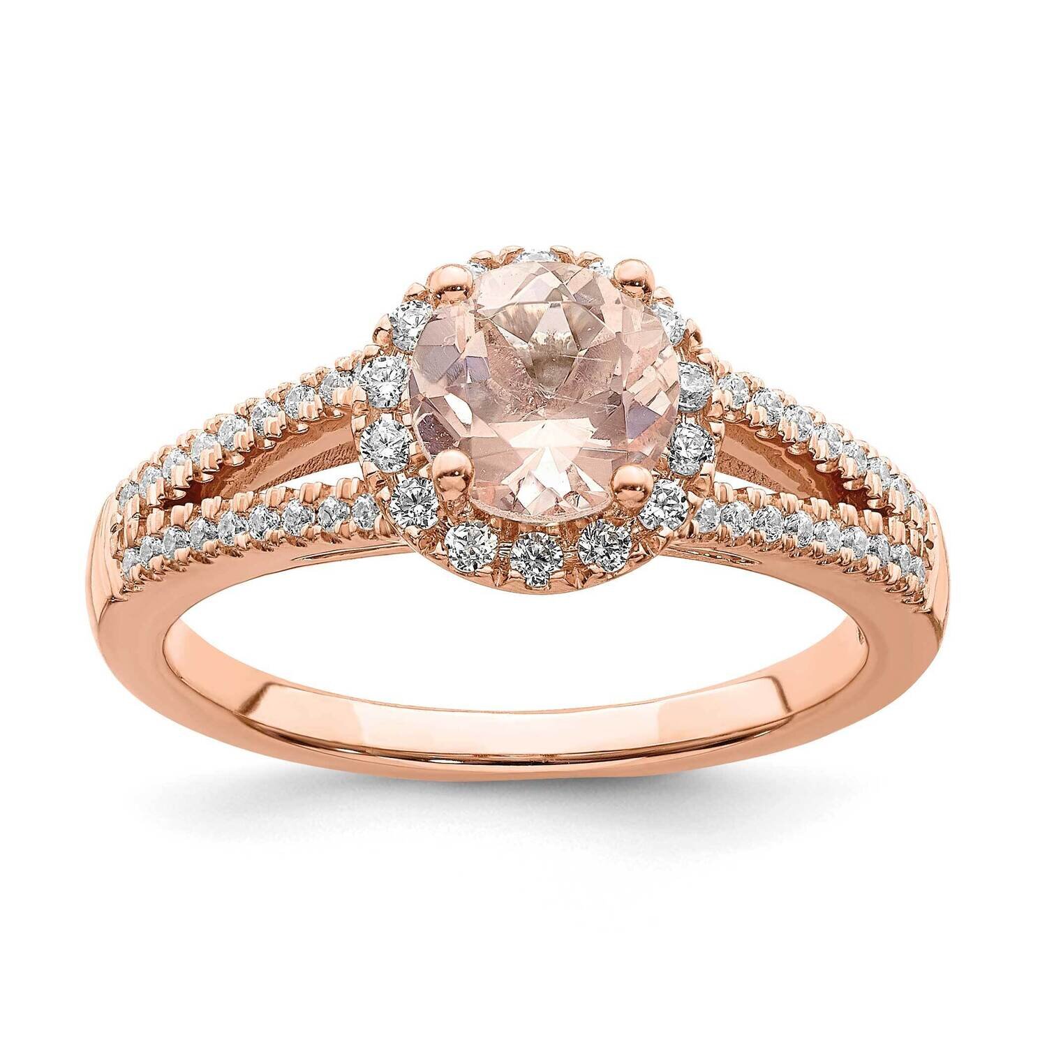 Morganite Diamond Halo Engagement Ring 14k Rose Gold RM6358E-MG-028-RAA, MPN: RM6358E-MG-028-RAA, 8…
