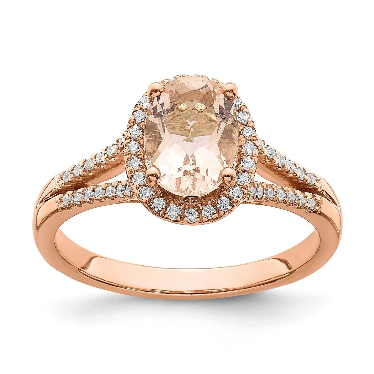 Morganite Diamond Halo Engagement Ring 14k Rose Gold RM6359E-MG-018-RAA, MPN: RM6359E-MG-018-RAA,