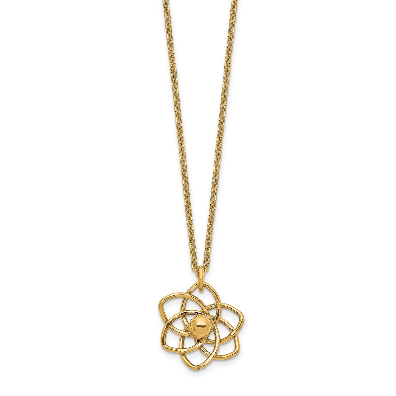 Flower with 2 In Extender Necklace 14k Polished Gold SF2665-17, MPN: SF2665-17, 191101982064