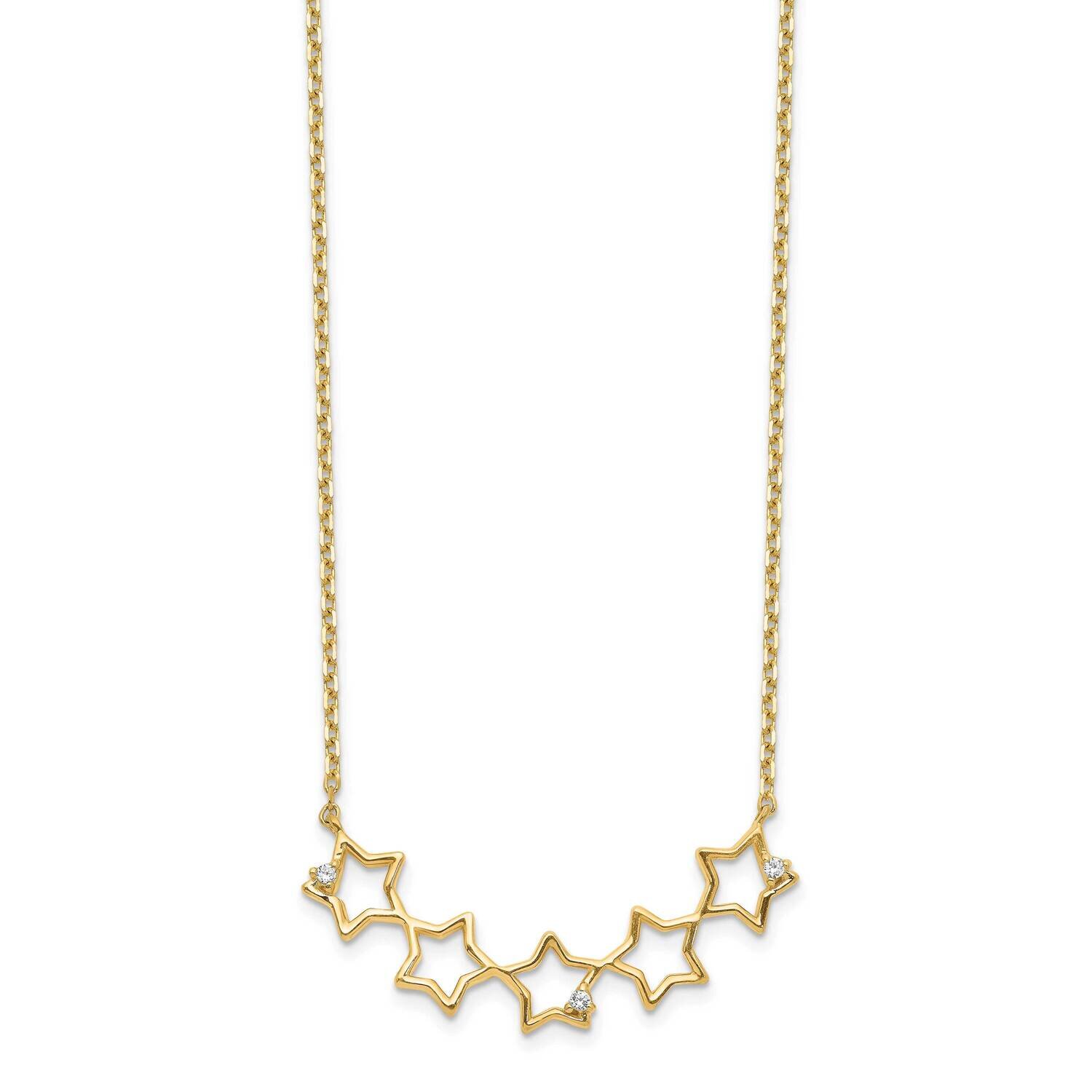 Stars Cz with 2 Inch Extension Necklace 14k Gold SF2791-18, MPN: SF2791-18, 191101920783