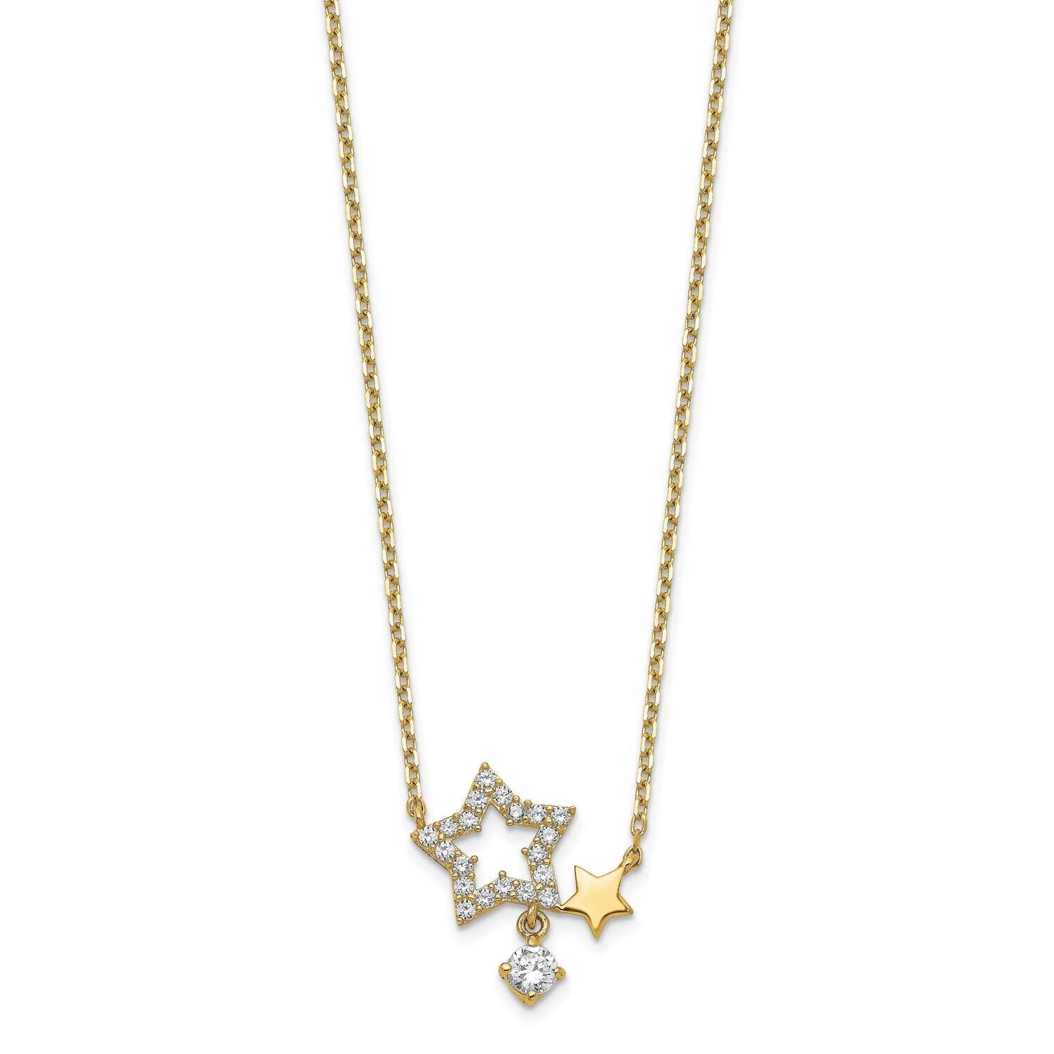 Stars Cz Dangle with 2 Inch Extension Necklace 14k Gold SF2792-18, MPN: SF2792-18, 191101920851