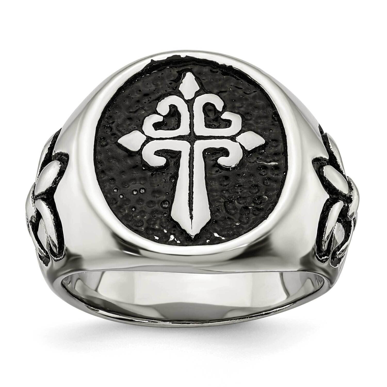 Polished Fleur De Lis Cross Ring Stainless Steel Antiqued SR636-10, MPN: SR636, 191101873669