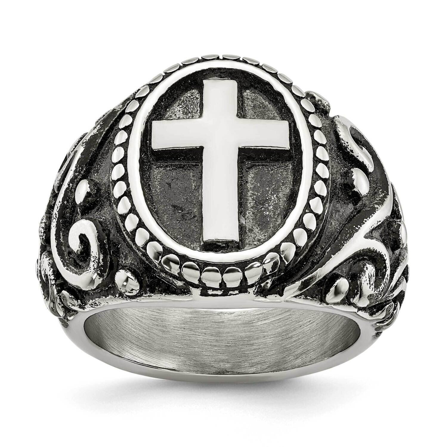 Polished Cross Ring Stainless Steel Antiqued SR638-10, MPN: SR638, 191101873744