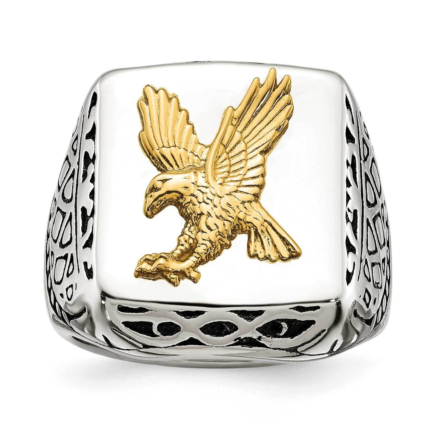 14K Accent Antiqued and Polished Eagle Ring Stainless Steel SR639-10, MPN: SR639, 191101873799