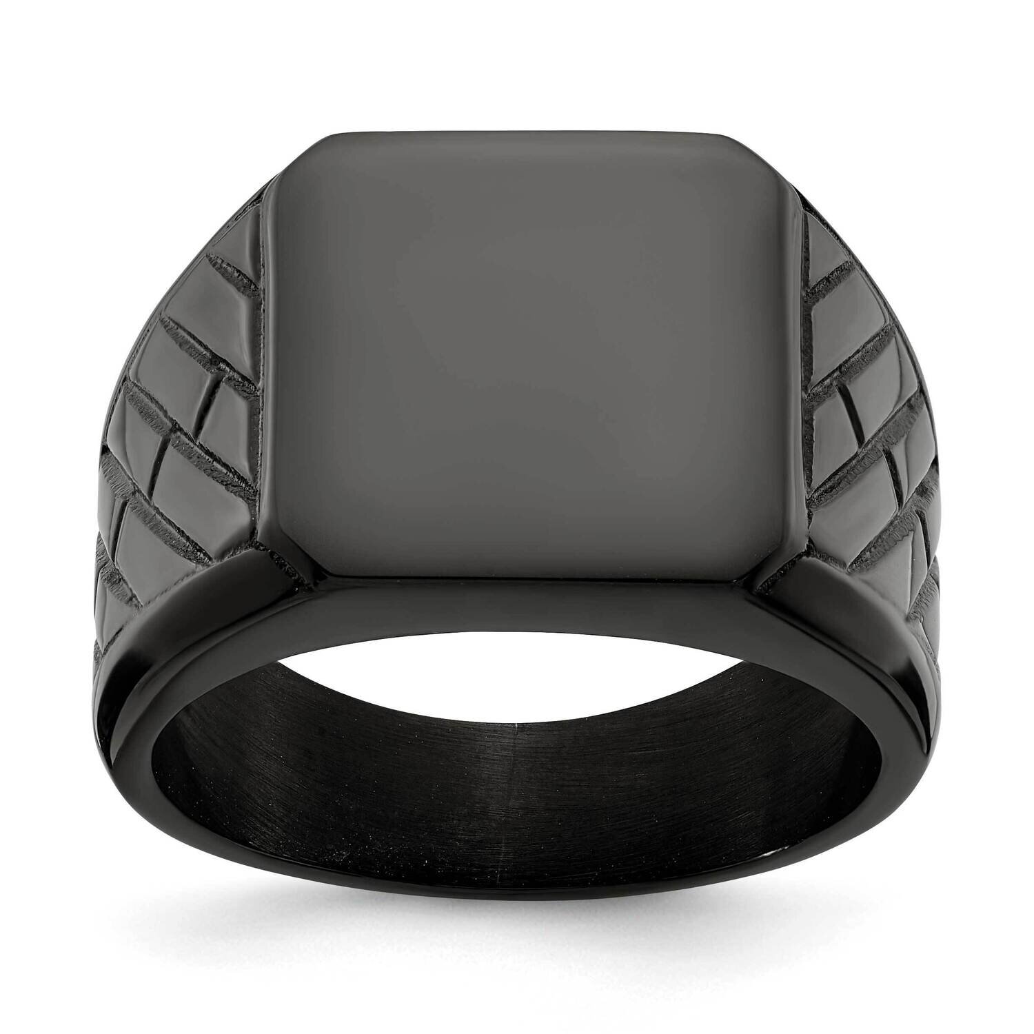 Black Ip-Plated Brick Design Signet Ring Stainless Steel Polished SR650-10