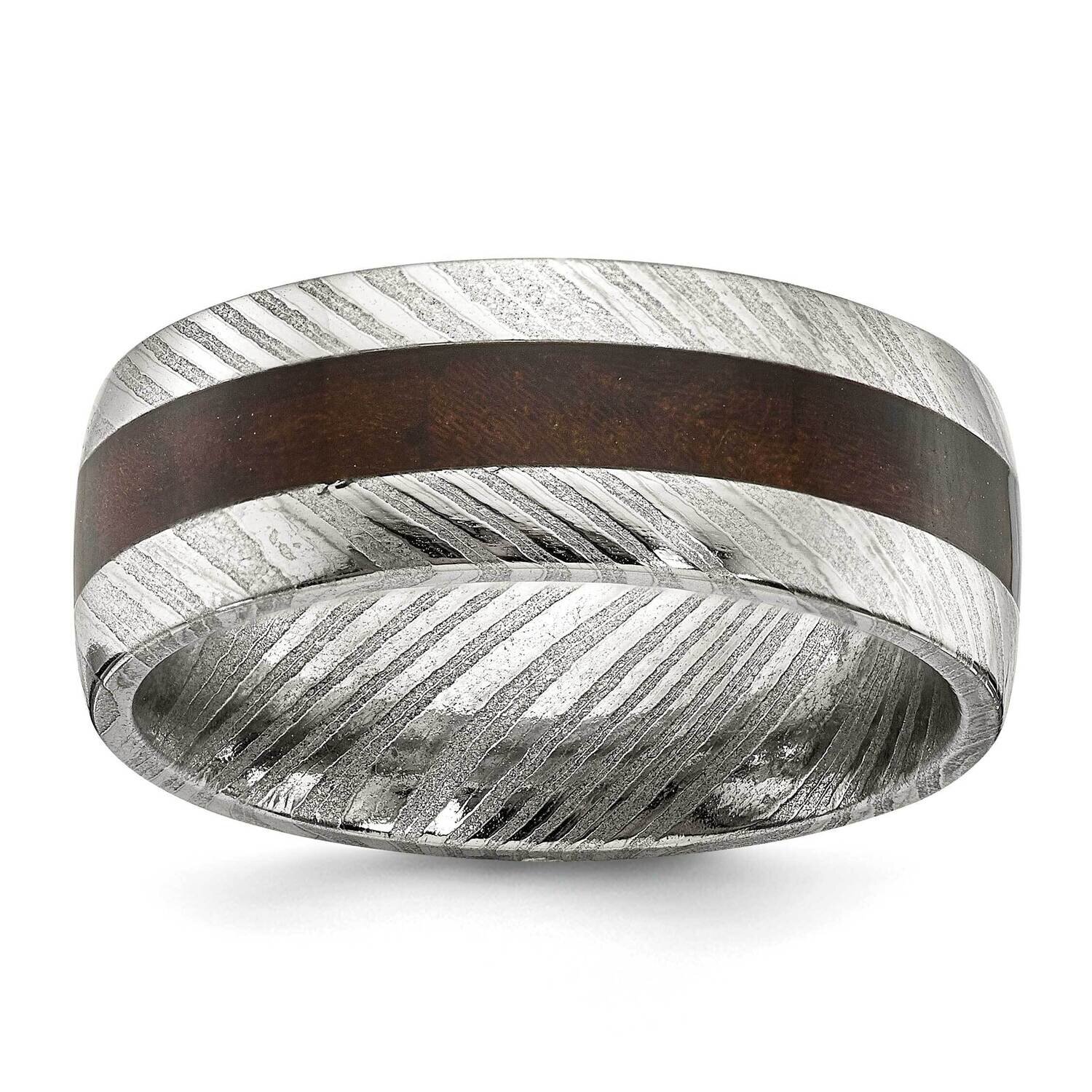 Damascus Steel Polished with Wood Inlay 8mm Band SR678-10, MPN: SR678, 191101876585