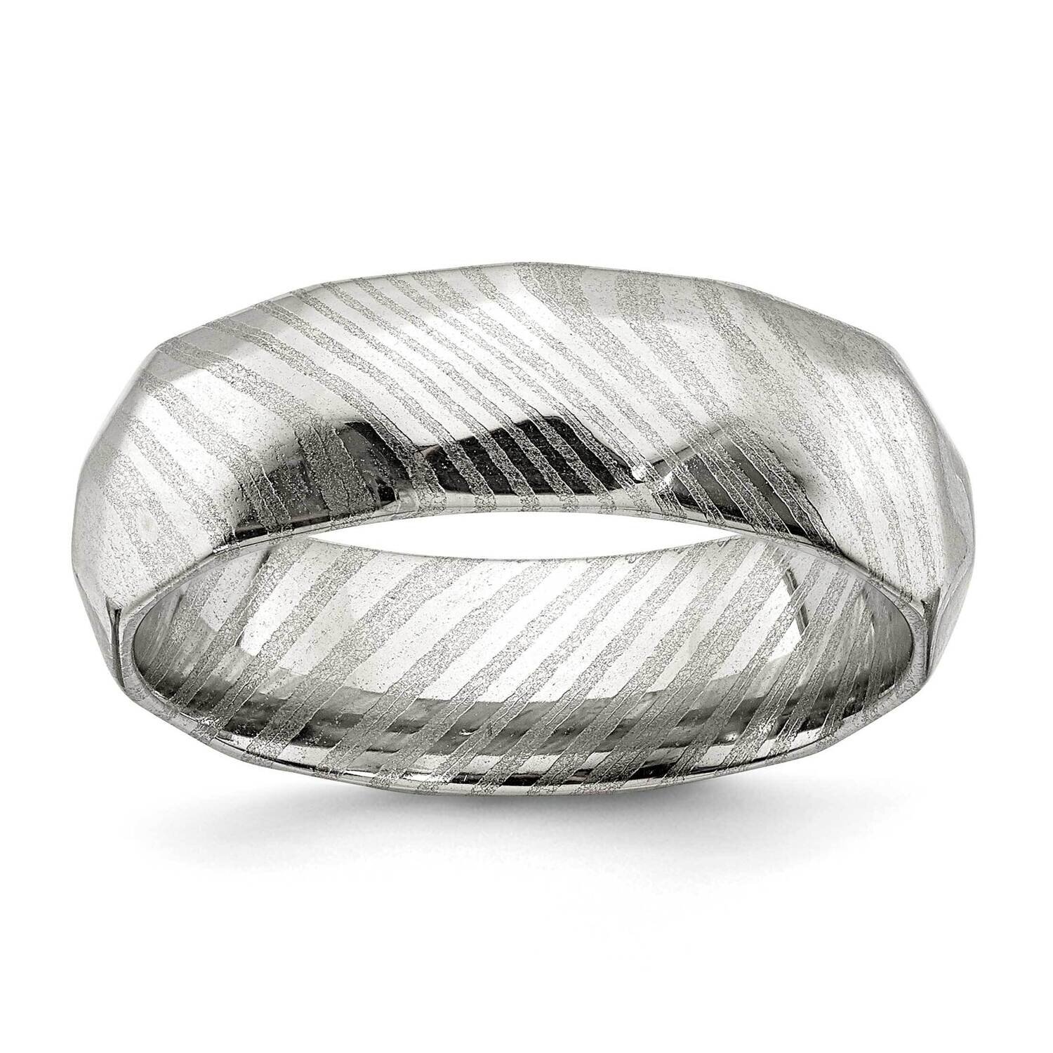Damascus Steel Polished Faceted 7mm Band SR679-10, MPN: SR679, 191101876660