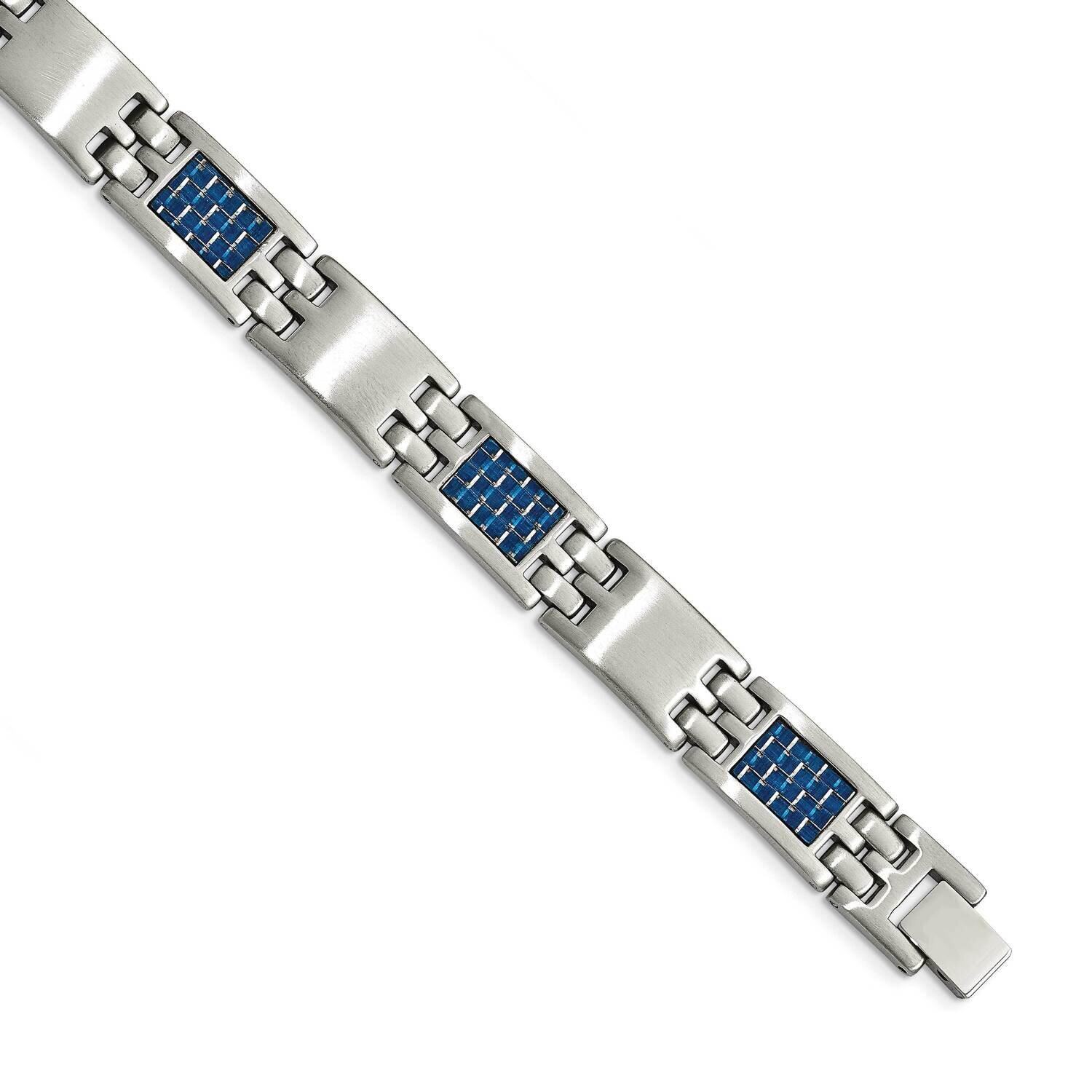 Blue Carbon Fiber Inlay Bracelet Stainless Steel Brushed SRB1995-8.5