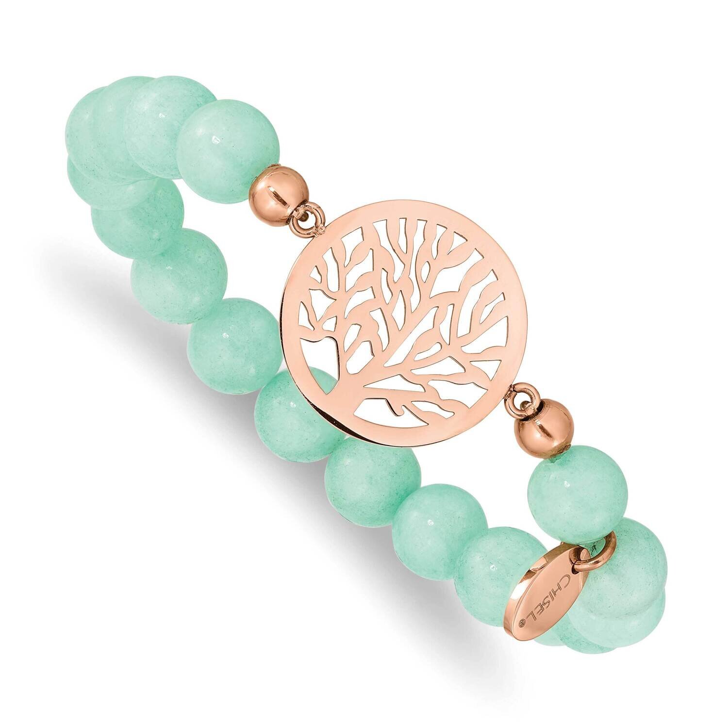 Rose Ip Tree Green Dyed Jade Stretch Bracelet Stainless Steel Polished SRB2323, MPN: SRB2323, 19110…