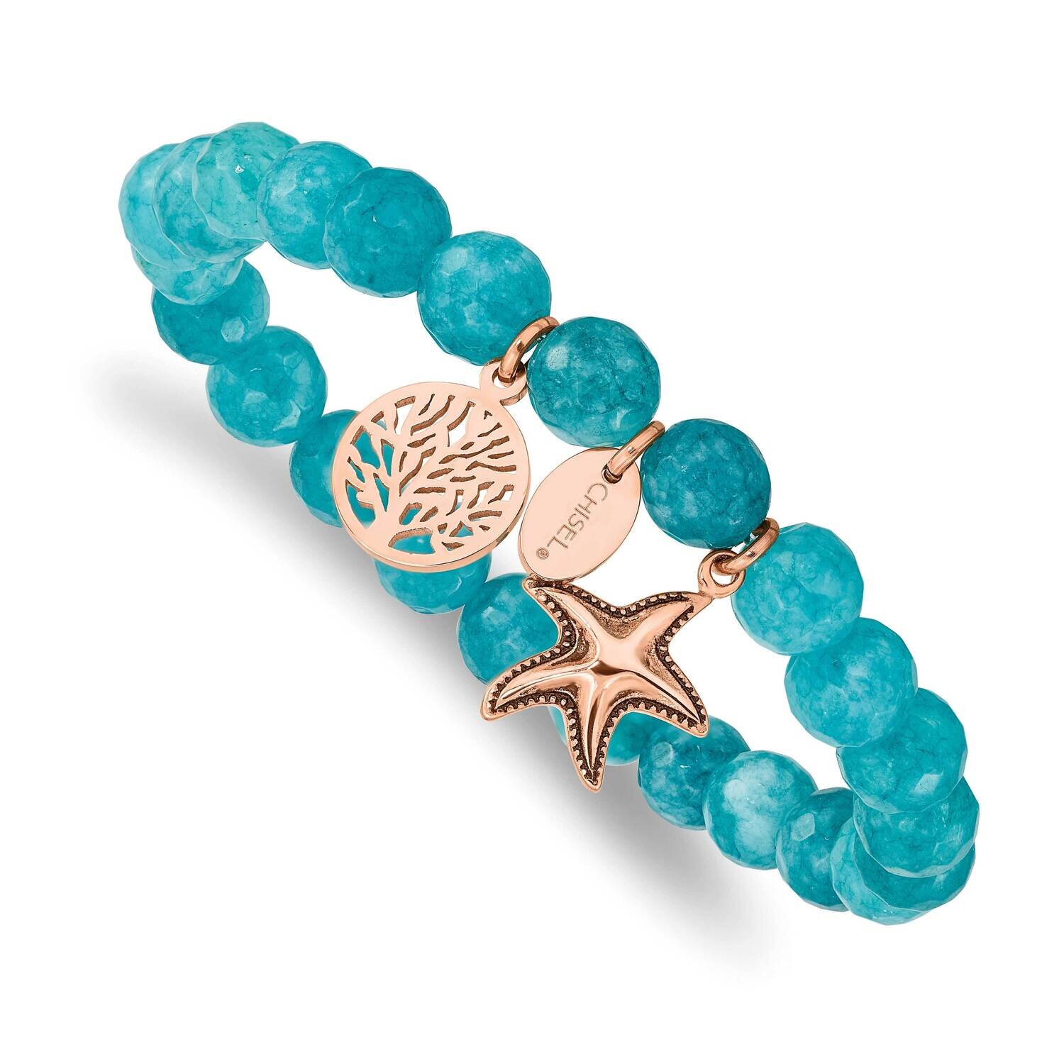 Polished Rose Ip Starfish Aqua Dyed Jade Bracelet Stainless Steel Antiqued SRB2326, MPN: SRB2326, 1…