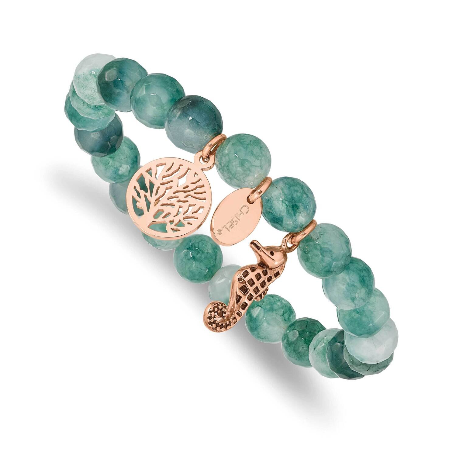 Polished Rose Ip Seahorse Green Dyed Jade Bracelet Stainless Steel Antiqued SRB2330, MPN: SRB2330, …