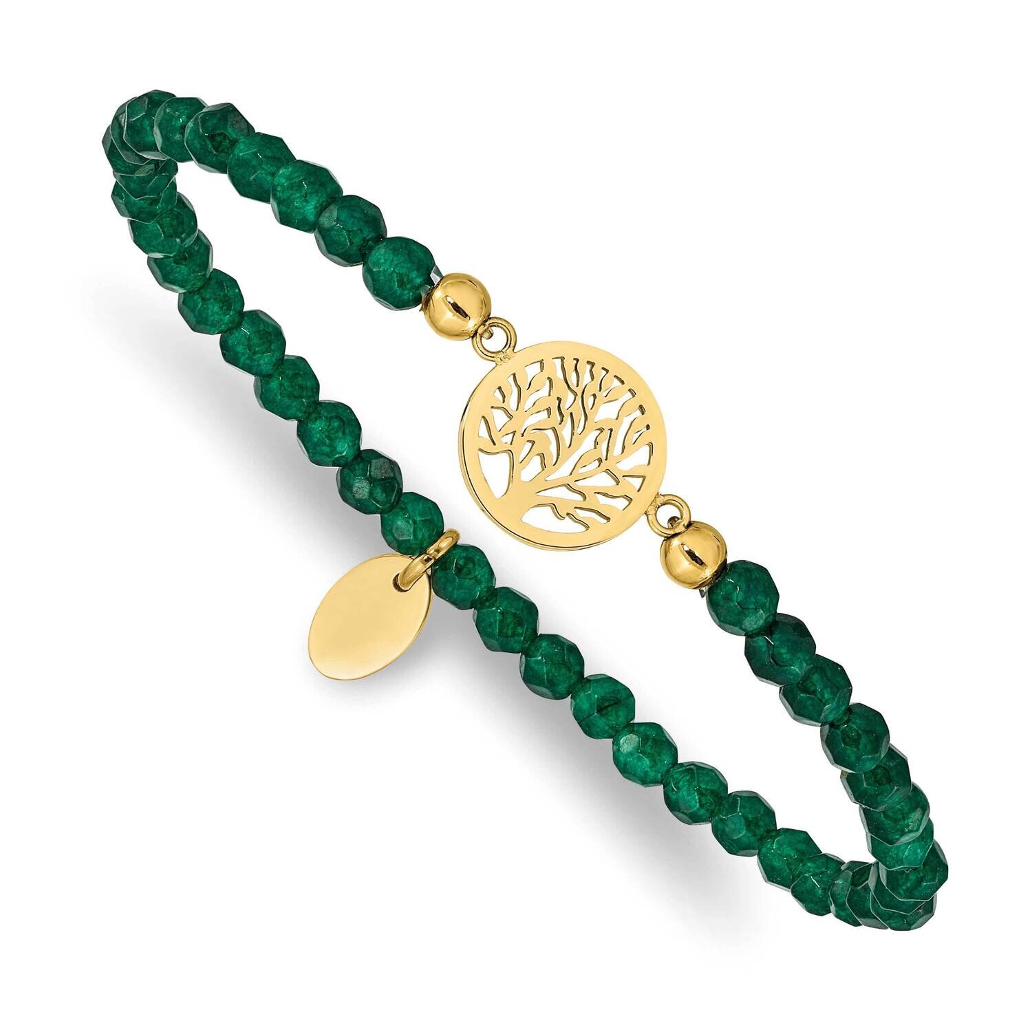 Yellow Ip Tree Of Life Green Jade Stretch Bracelet Stainless Steel Polished SRB2336, MPN: SRB2336, …