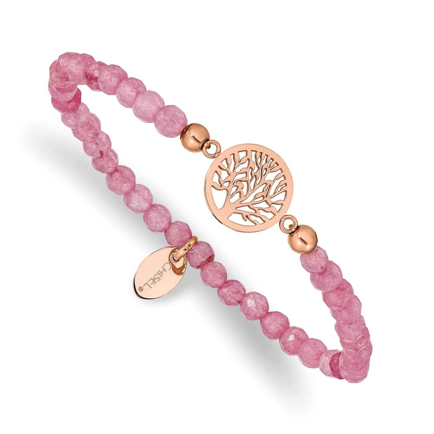 Rose Ip Tree Of Life Red Jade Stretch Bracelet Stainless Steel Polished SRB2337, MPN: SRB2337, 1911…