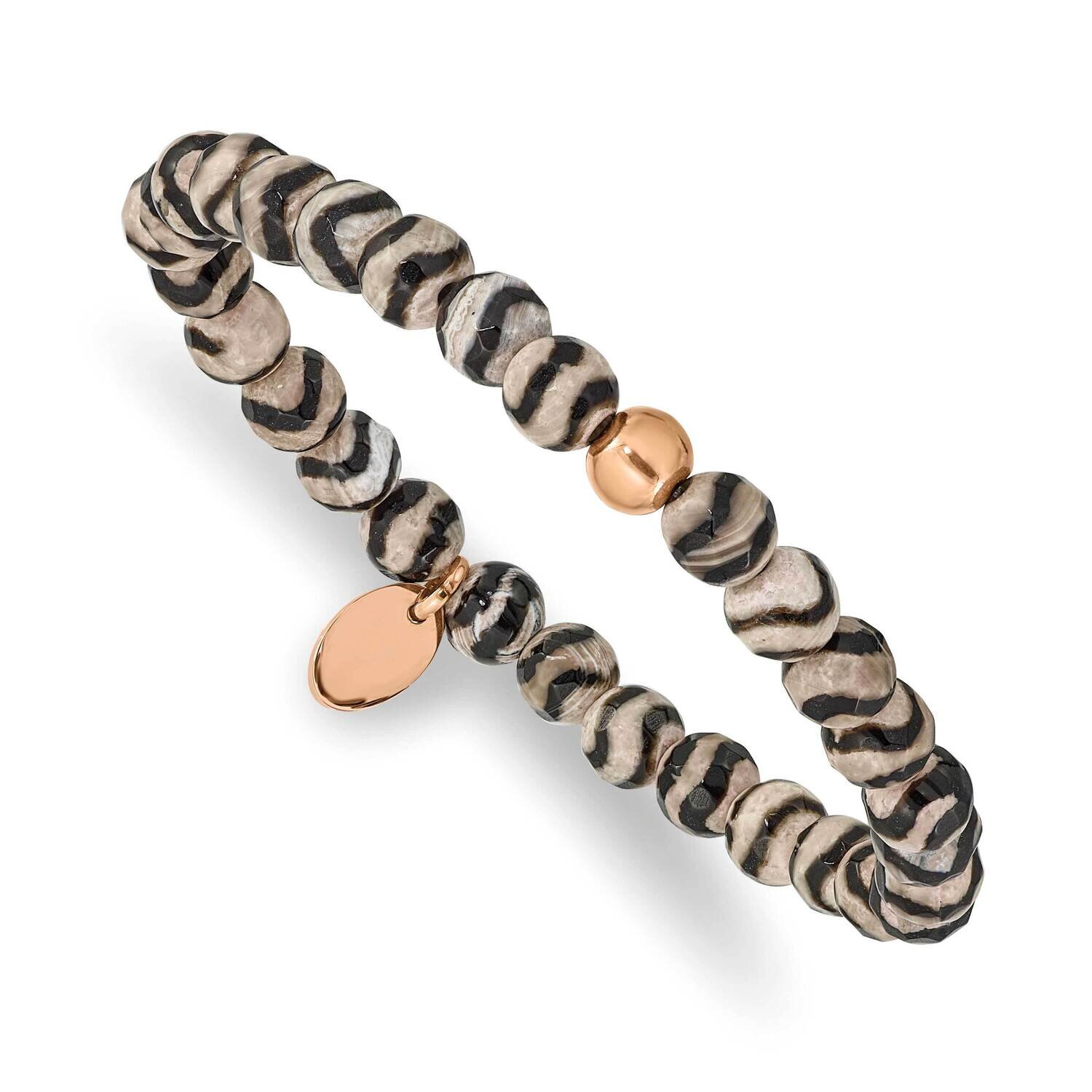 Rose Ip Black and White Agate Stretch Bracelet Stainless Steel Polished SRB2340, MPN: SRB2340, 1911…
