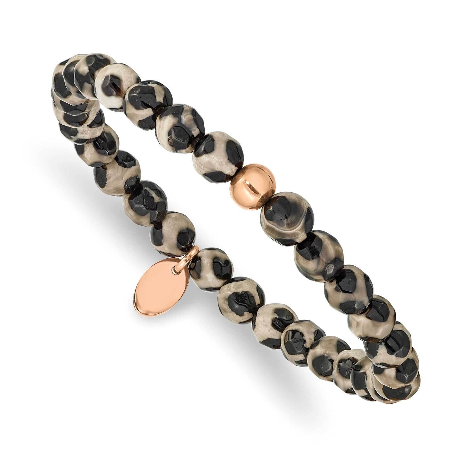 Rose Ip Black and White Agate Stretch Bracelet Stainless Steel Polished SRB2341, MPN: SRB2341, 1911…