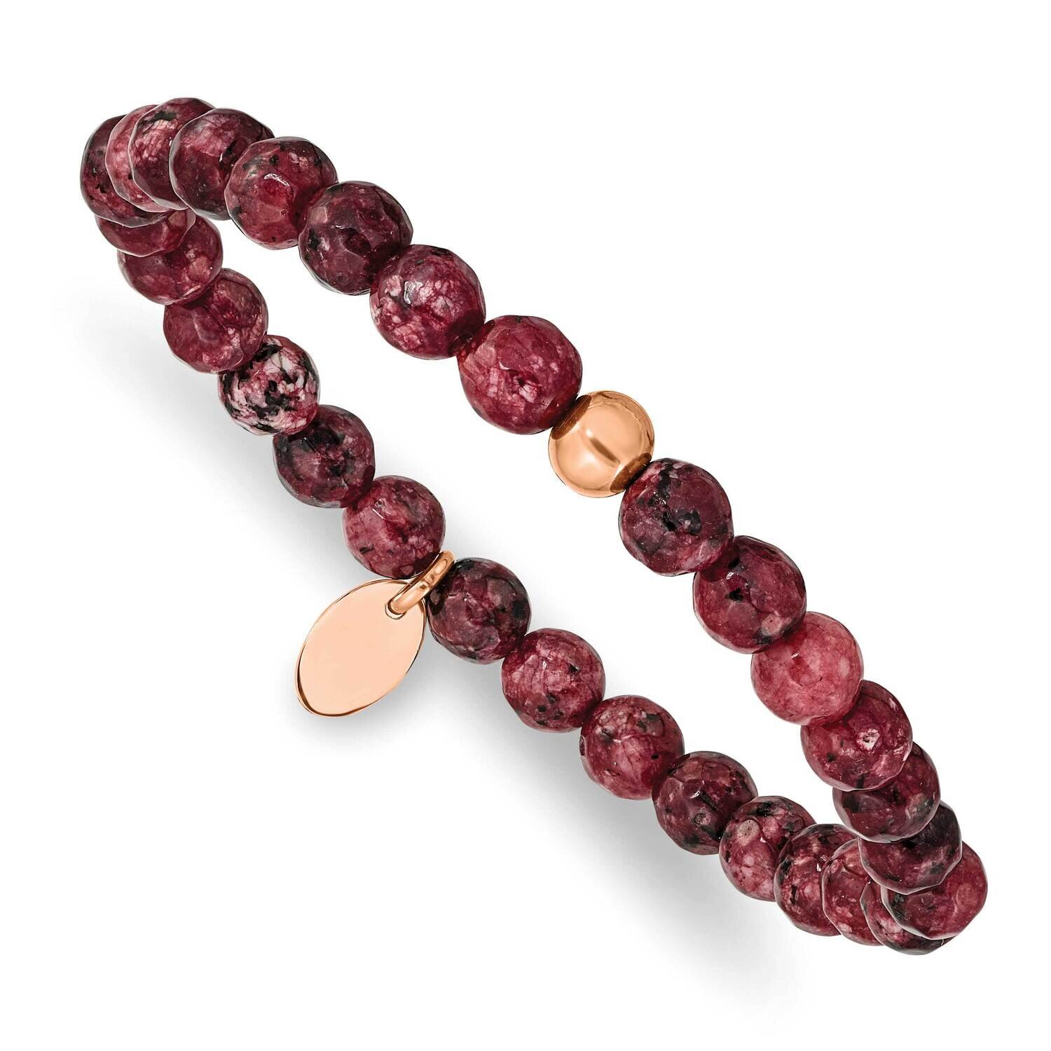 Rose Ip-Plated Red Jade Stretch Bracelet Stainless Steel Polished SRB2344, MPN: SRB2344, 1911018608…