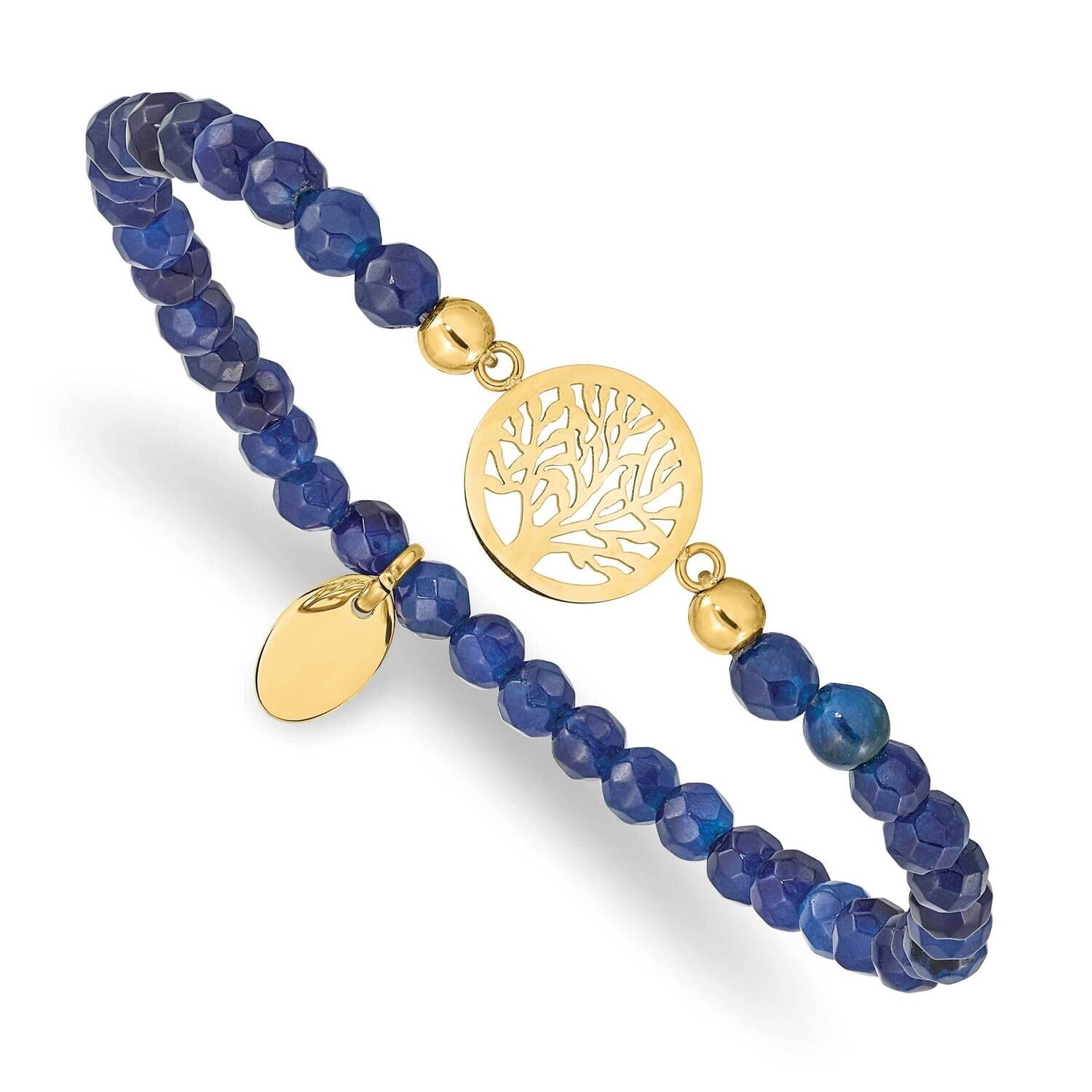 Yellow Ip Tree Of Life Blue Jade Stretch Bracelet Stainless Steel Polished SRB2359, MPN: SRB2359, 1…